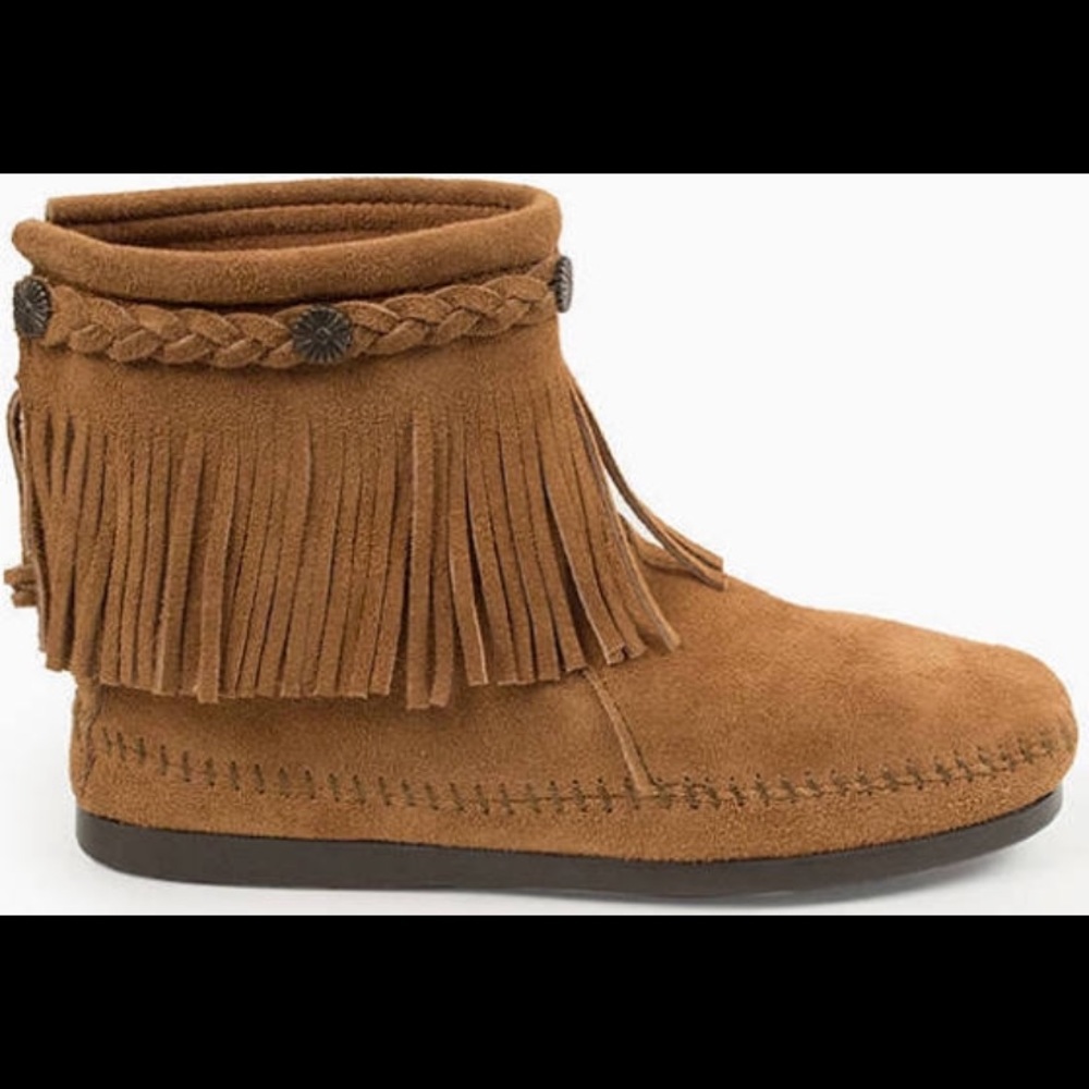 Minnetonka Brown High Top Fringe Bootie :: 8